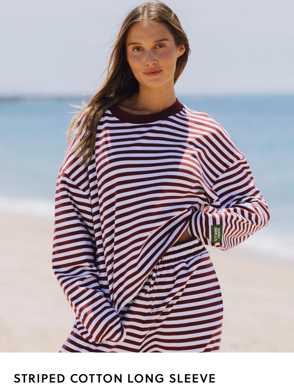 Daily Drills Striped Long Sleeve Coverup - Burgundy & White